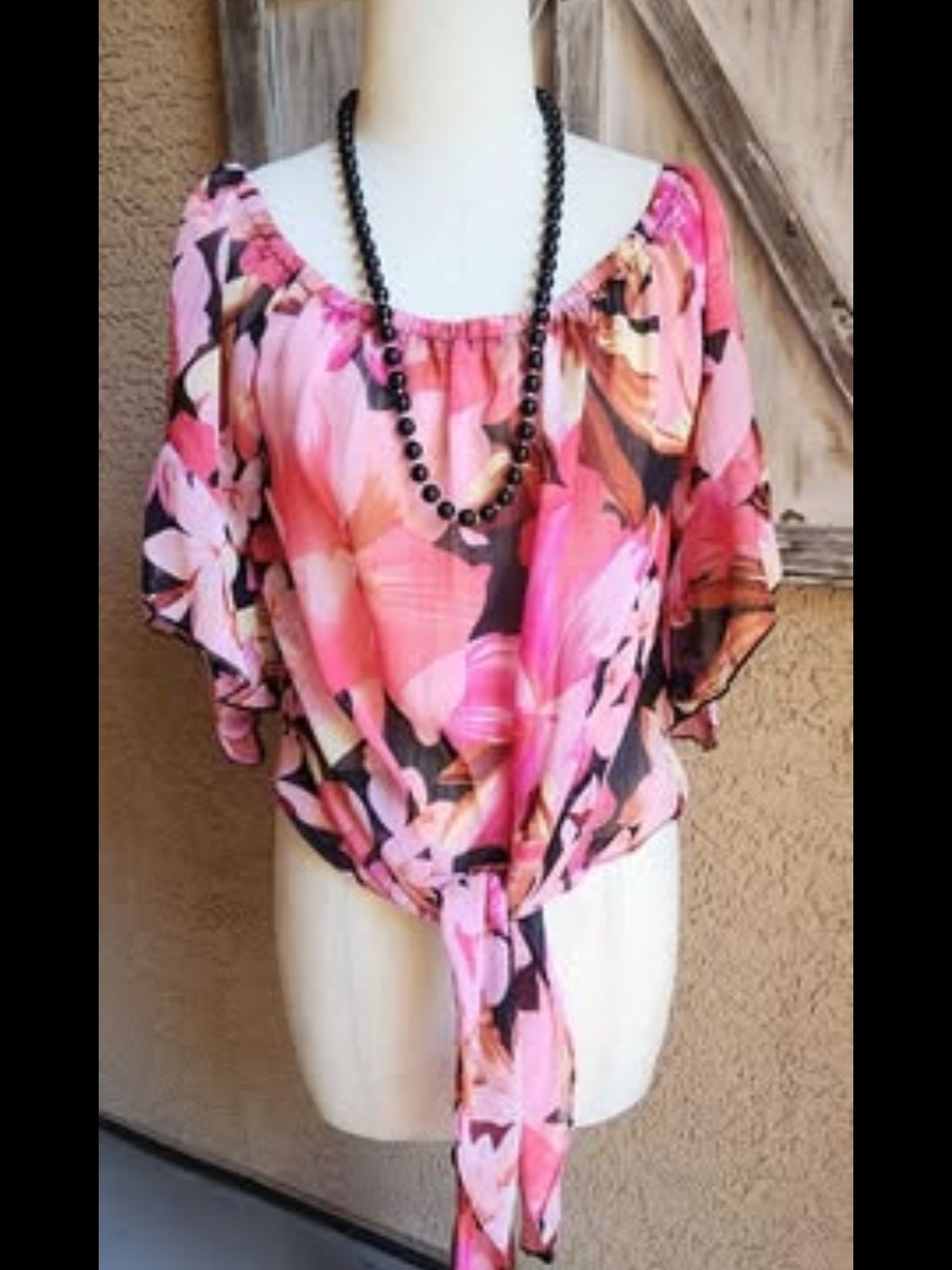 SHEIN Pink Floral Tie-Front Blouse